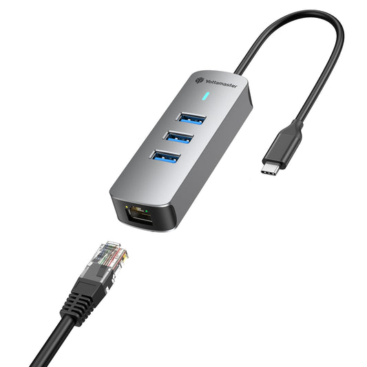 Yottamaster 4-in-1 USB 3.0 Hub with 1 Gigabit Ethernet – 3X USB-A 3.0 Ports, Aluminum LAN Converter, Support Windows 10,8.1,Mac OS, Surface Pro,Linux,Chromebook and More