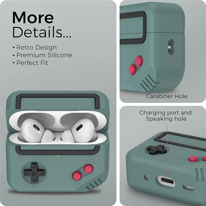 for AirPods Pro 3 Case - 2025 Silicone Game Console Design Case for Apple AirPods Pro 3rd Generation, Cute Airpod Pro 3 Cover for Men/Women (Pine Green)