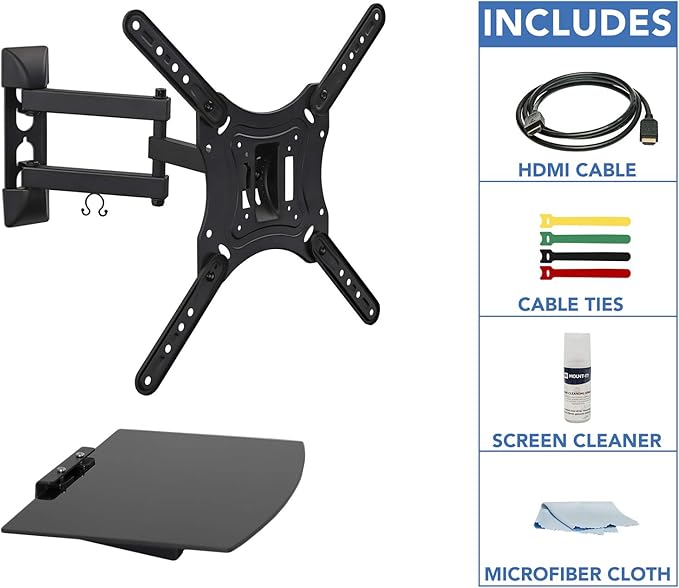 Mount-It! TV Mount with Shelf | Full Motion TV Wall Mount with Floating Entertainment Shelf for Cable Box, DVR | Single Stud Installation | Fits Televisions Up to 55 Inches, VESA 75x75mm to 400x400mm