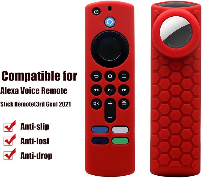 TV Stick 3rd Remote Cover Case with Tracker Holder, Compatible with Alexa 3rd Gen Remote,Tracker Cover for Tile Sticker,Red