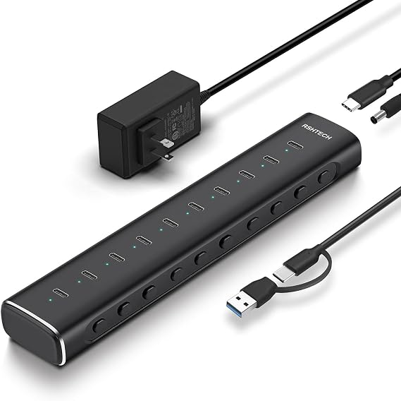 RSHTECH 10-Port Powered USB C 3.2 Hub, 10Gbps USB-C Extender Hub, RSH-H10C - Image 7