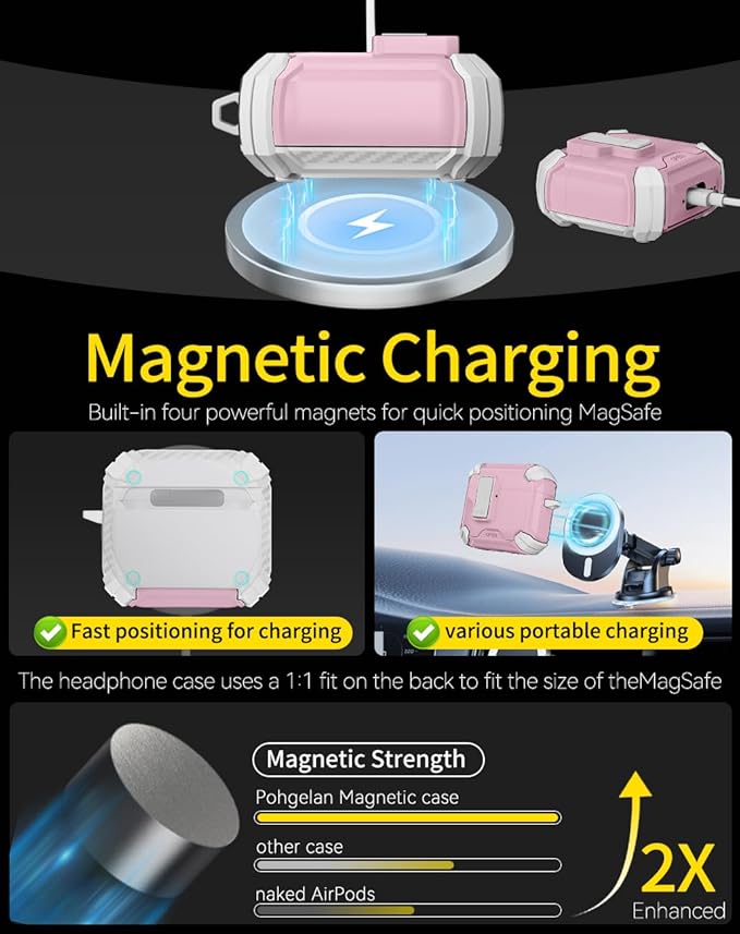 Compatible with AirPods 4 Case,Magnetic Automatic Lock with Phone Stand & Cleaning Kit,Compatible with Magsafe Cover -s-Pink