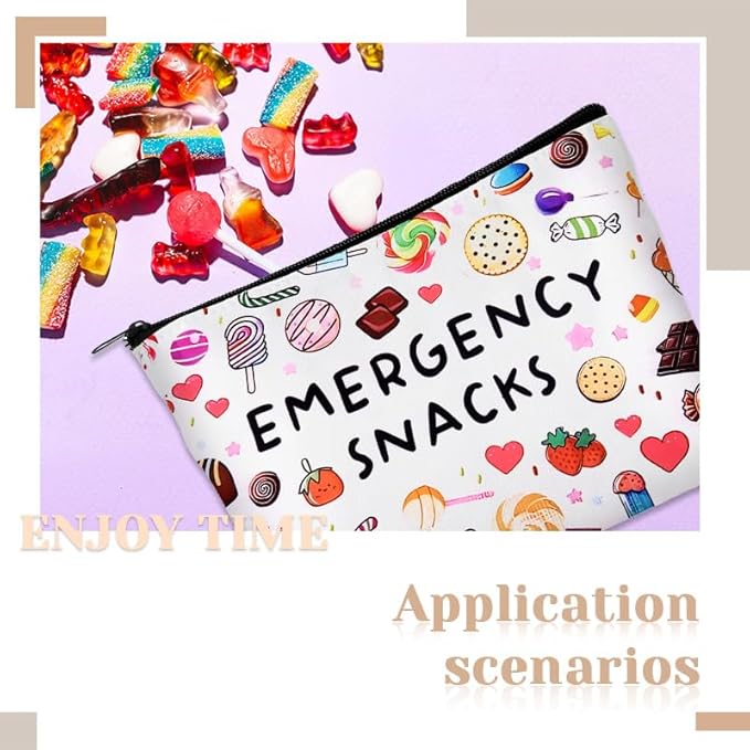 Emergency Snacks Makeup Bag for Women Men Snack Bag for Travel Storage Organizer Bags Snack Lover Birthday Christmas Gift for Women Men Emerency Bag for School Reusable Storage Bags