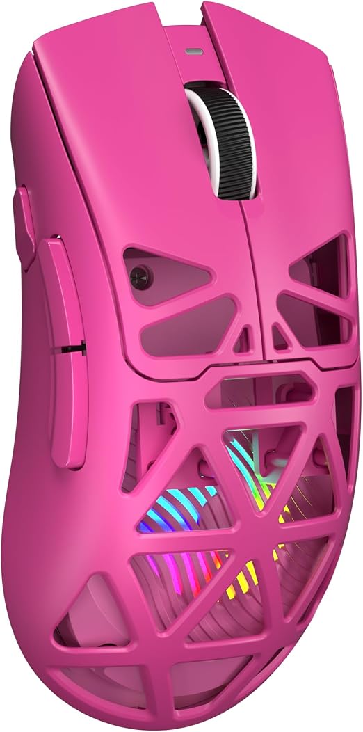 Aula SC620 Wireless Gaming Mouse, Tri-Mode 2.4GHz/USB-C/BT5.3 Computer Mouse with 12000 DPI, Programmable Macro Gamer Mouse with Rapid Fire Key, RGB Light Gaming Mice for PC/Laptop/Mac(Hot Pink)