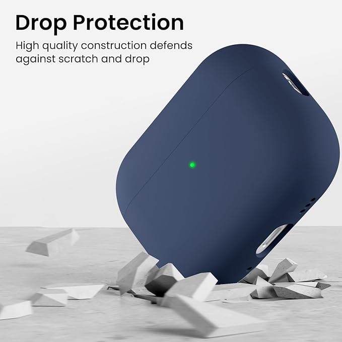 ORNARTO Compatible with AirPods Pro 3 Case 2025, Full Protective Hybrid Silicone for AirPods Pro 3rd Generation Case, Front LED Visible Skin Cover-Storm Blue