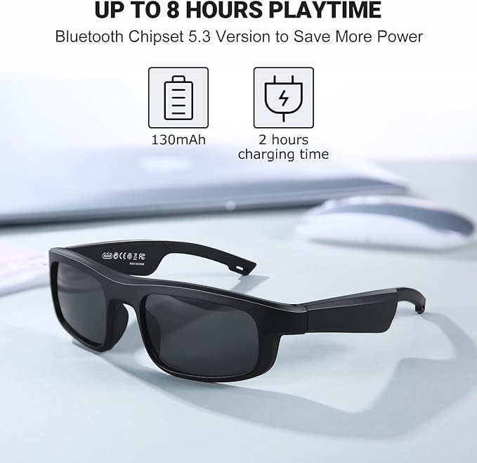 Smart Glasses, Polarized Bluetooth Sunglasses, Built-in Mic & Speakers, Voice Assistant, UV Protection Audio Sun Glass