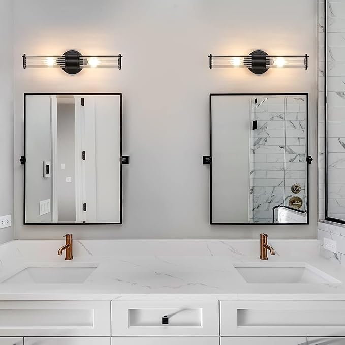 Wall Sconces Set of Two, Black Bathroom Sconces Wall Lighting - Modern Vanity Light Vertical and Horizontal Wall Mount 2-Light Indoor Wall Light for Hallway Living Room(E12 Bulbs Excluded)
