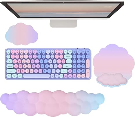 Cloud Keyboard Wrist Rest Mouse Pad with Wrist Rest for Computer Keyboard and Mouse Pad Set Memory Foam Cute Ergonomic Wrist Pad Support for Desk Gaming Home Office Pain Relief Pink Purple Blue