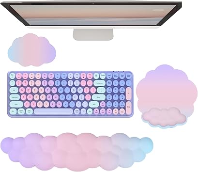 Cloud Keyboard Wrist Rest Mouse Pad with Wrist Rest for Computer Keyboard and Mouse Pad Set Memory Foam Cute Ergonomic Wrist Pad Support for Desk Gaming Home Office Pain Relief Pink Purple Blue