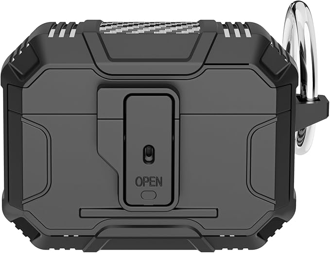 for AirPods Pro 3 Case, Secure Lock Magnetic Lid Cover with Keychain, Military Grade Shockproof Protective Case for Airpods Pro 3rd Generation, Wireless Charging & Front LED Visible,Black02