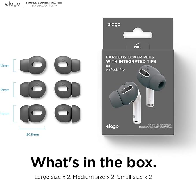 elago [6 Pairs] AirPods Pro Ear Tips with Integrated Earbuds Cover Designed for Apple AirPods Pro, Fit in The Case, Anti-Slip, [3 Sizes: Large + Medium + Small] [US Patent Registered] (Dark Grey)