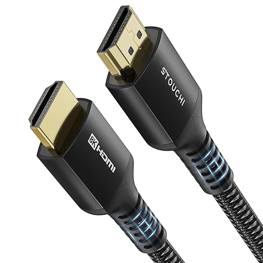 Stouchi 10K 8K HDMI Cable 10ft 48Gbps, Ultra HD 8K60 4K120 144Hz Braided Long HDMI Cord eARC HDR10 HDCP 2.2&2.3 Compatible with Roku TV/PS5/HDTV/Blu-ray, Black