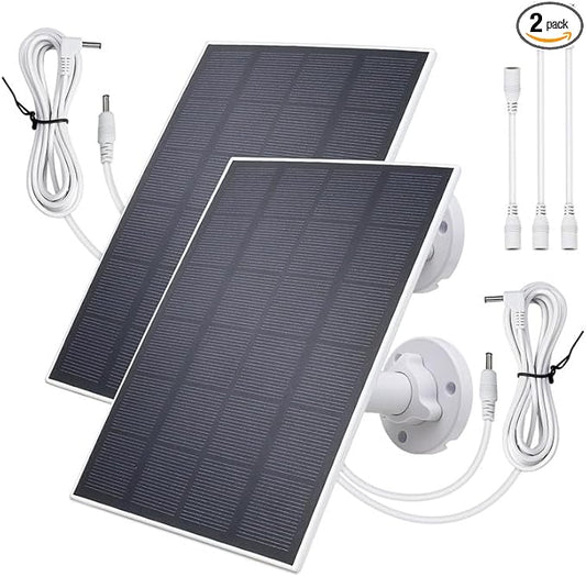 5V 3W Waterproof Solar Panel(2Pack) for Security Camera with 3.5MM Male and Elbow Cables & Type-C-Female Head & Micro-Female Head & Female to Female Cable, 360° Adjustable Wall Mount for Eufy Camera