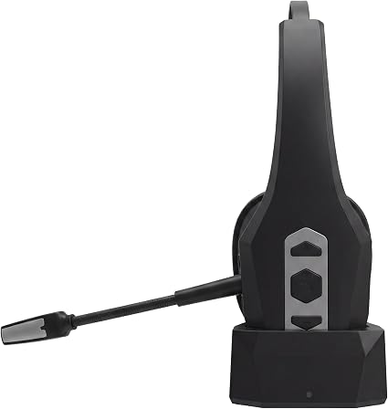 Wireless Hands-Free Headset with Noise Canceling Mic & Mute Button, Trucker Bluetooth Headset with Charging Base, 56Hrs Working Time PC Headsets for Truck Driver, Cell Phone, Computer (Black)