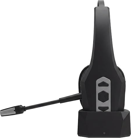 Wireless Hands-Free Headset with Noise Canceling Mic & Mute Button, Trucker Bluetooth Headset with Charging Base, 56Hrs Working Time PC Headsets for Truck Driver, Cell Phone, Computer (Black)