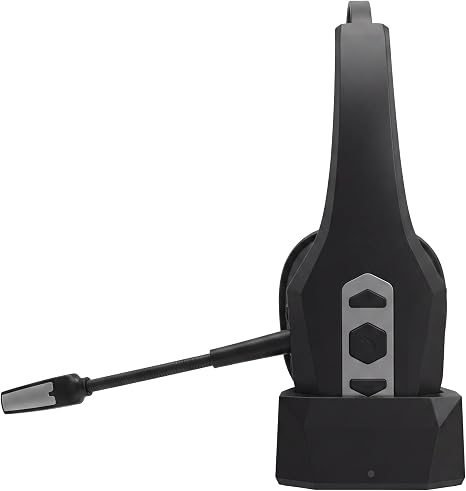 Wireless Hands-Free Headset with Noise Canceling Mic & Mute Button, Trucker Bluetooth Headset with Charging Base, 56Hrs Working Time PC Headsets for Truck Driver, Cell Phone, Computer (Black)