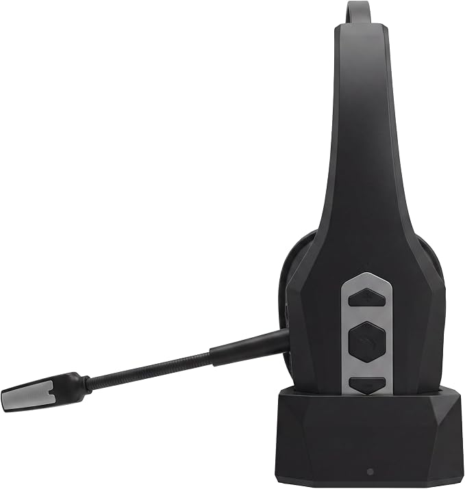 Wireless Hands-Free Headset with Noise Canceling Mic & Mute Button, Trucker Bluetooth Headset with Charging Base, 56Hrs Working Time PC Headsets for Truck Driver, Cell Phone, Computer (Black)