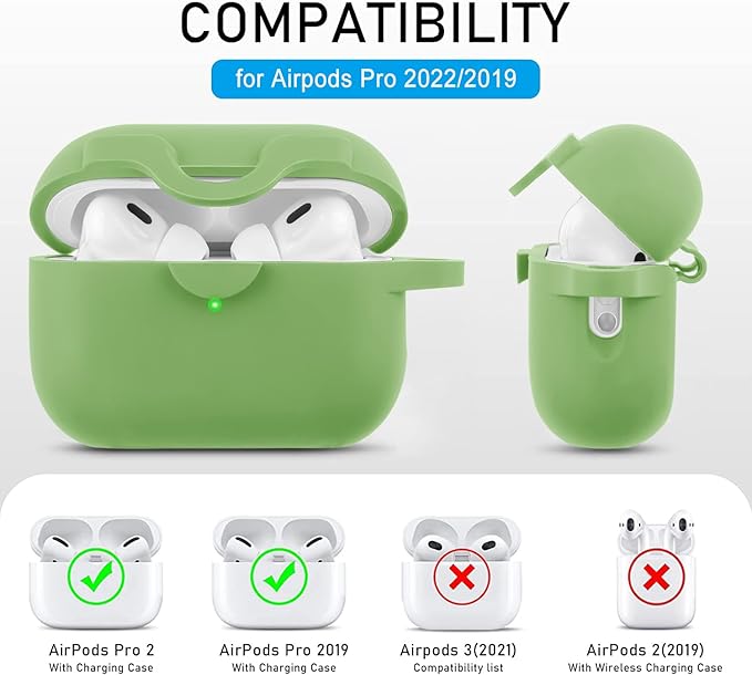 Silicone Protective Case Cover for Airpods Pro 2 with Green Five-Leaf Keychain, Wired & Wireless Charging, Secure Lock for Women & Girls