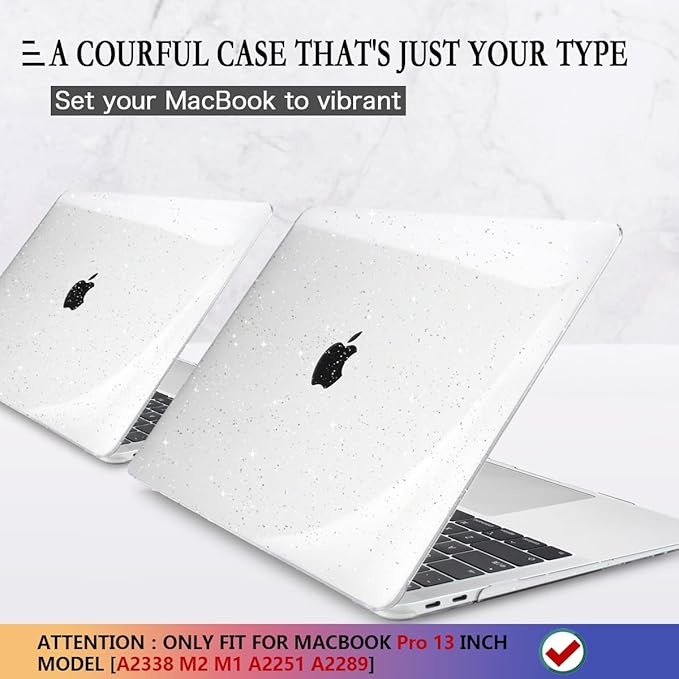 CISSOOK Clear Glitter Case for MacBook Pro 13 Inch 2020-2025 Release A2338 A2251 A2289, Plastic Bling Hard Shell Case with Keyboard Cover for MacBook Pro 13 M1 M2 Sparkly