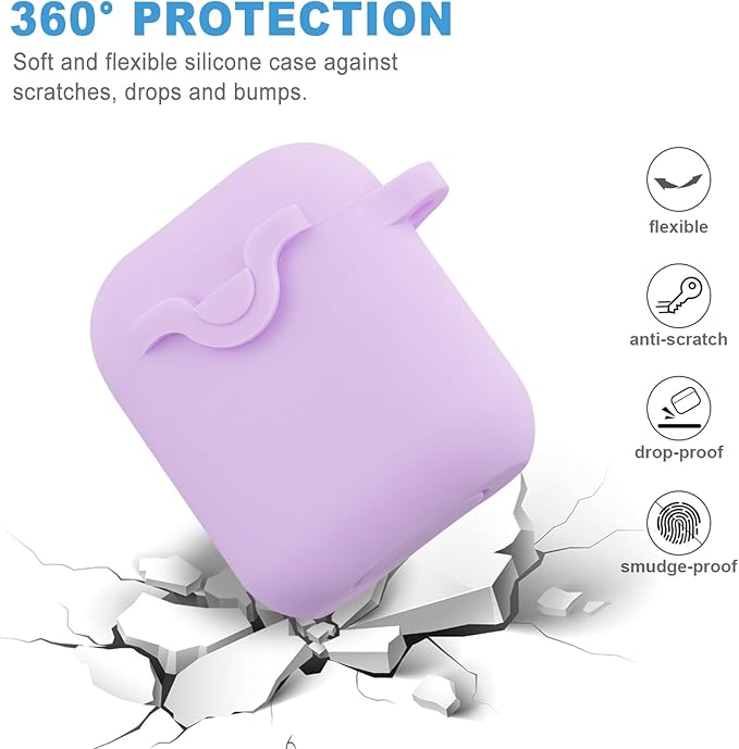 Secure Lock Silicone Case Compatible with AirPods Case 1 & 2 with Bling Keychain, Soft Protective Earpod Case Cover Earbuds Cases Women Girls for Apple Air Pod 2 Case - Lavender