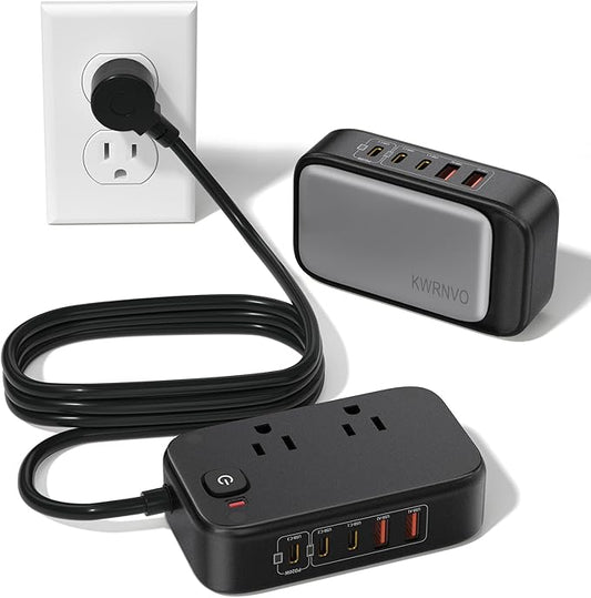 5FT Travel Power Strip with USB Ports, 7-IN-1 Flat Extension Cord USB C Power Strip with 2500W AC Outlets, 3 USB-C Ports, 2 USB-A Ports Outlet Extender for Home/Office/Travel Essentials