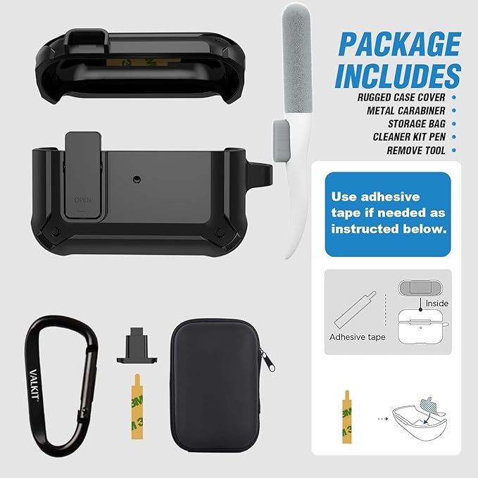 Valkit for Airpods Pro 2 Case Cover with Lock, Military Full-Body AirPod Pro Case Hard with Keychain Cool Airpods Pro 2nd/1st Generation Case for Man,Black