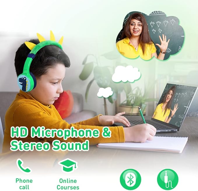 Kids Bluetooth Headphones, with 85dB Volume Limited Adjustable Headphone, Wireless Bluetooth Headphones, Aux 3.5mm Cable Included for Boys Girls Study, School, Kids Headset for ipad/Tablet