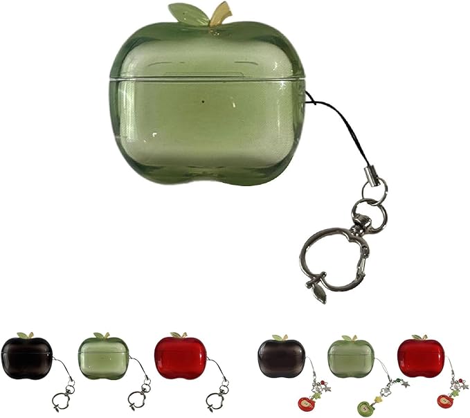 Cute Fruit Shaped Case for AirPods Pro 1/2, Realistic Design Cover with Leaf Charm, Translucent Shockproof TPU Protective Case, Great Gift Idea (Green for Airpods Pro1)