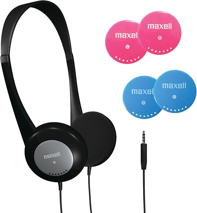 Maxell 190338 Lightweight & Small Volume Protection 30mm Driver Comfortable Kids Safe Children Headphones with Interchangeable Colors Black
