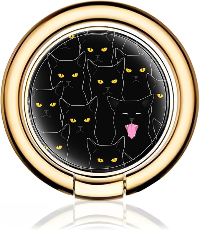 Cell Phone Ring Holder, Cute Metal Phone Grip Stand Finger Ring Kickstand, Flexible 360°Rotation Phone Tablet Case Accessories Compatible with Most Phones Luxury Black Cats