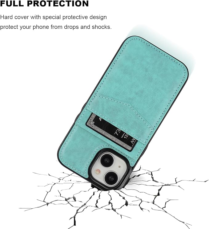 KIHUWEY Compatible with 15 Case Wallet with Credit Card Holder, Flip Premium Leather Magnetic Clasp Kickstand Heavy Duty Protective Cover for 15 6.1 Inch (Mint Green)