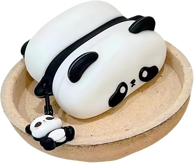 Wireless Charging Earphone Case Compatible with Airpods 4, Cute Animal Lying Panda Design Soft Silicone Full Body Protective Skin Cover, Kids Girls Women Cartoon Earbuds Accessories with Pendant