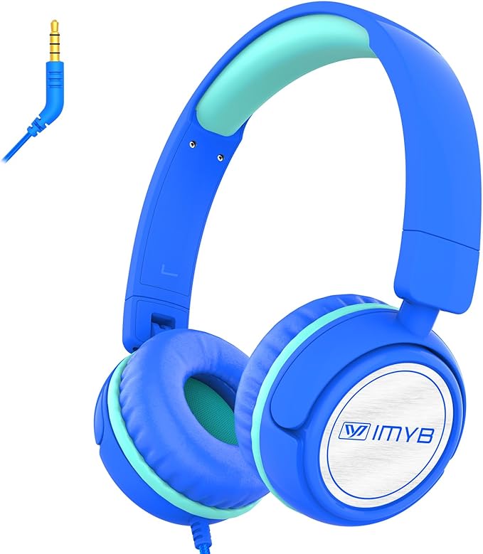V1 Kids Headphones, Wired Stereo Foldable Tangle-Free 3.5mm Adjustable On-Ear Headphones for Kids for School/Toddlers/Childrens/Teens/Boys/Girls/Ipad/Tablet/Kindle/Phones/Travel/Plane (Blue-RV)