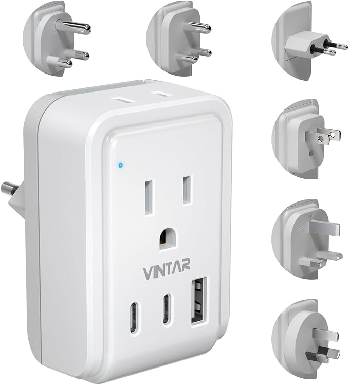 VINTAR Universal Travel Adapter Kit, Type A,C,G,D,I,M Detachable Attachment
