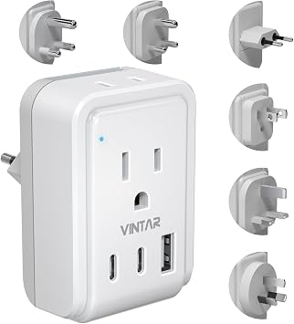 VINTAR Universal Travel Adapter Kit, Type A,C,G,D,I,M Detachable Attachment