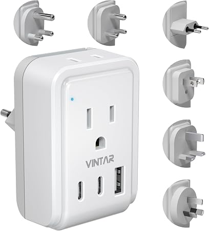 VINTAR Universal Travel Adapter Kit, Type A,C,G,D,I,M Detachable Attachment