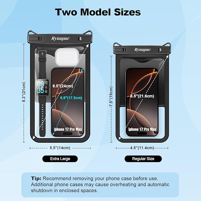 [Up to 10"] Large Waterproof Phone Pouch Bag - 2 Pack IPX8 Waterproof Phone Case for iPhone 17 16 15 Pro Max Galaxy S26 S25 Ultra, Touchscreen & Underwater Photography, Beach Cruise Travel Essentials