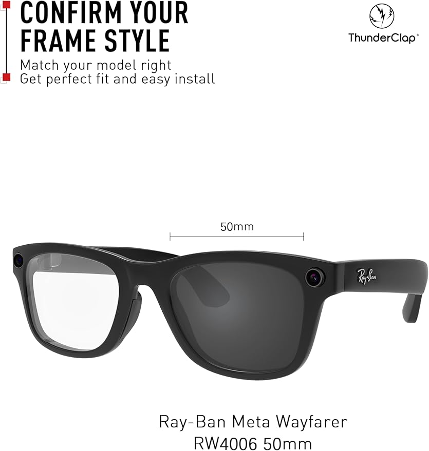 ThunderClap POLARIZED Replacement Lenses Compatible with Ray-Ban Meta Wayfarer RW4006 50mm | RW4008 53mm Smart Glasses