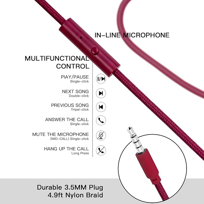 Olyre Kids Headphones,Wired Toddler Teens On-Ear Headphones with HD Microphone,94dB Volume Limit,Tangle-Free 3.5mm Jack Foldable Stereo Children Earphones for School,Tablet,Plane Travel Wine Red