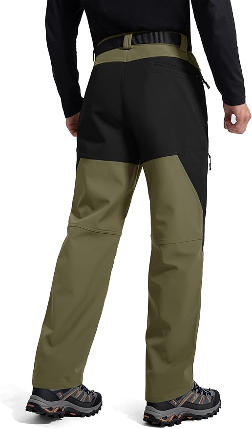 FREE SOLDIER Men's Fleece Lined Outdoor Cargo Hiking Pants Water Repellent Softshell Snow Ski Pants with Zipper Pockets