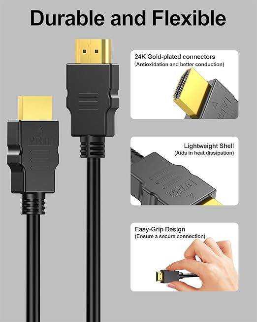 4K HDMI Cables 3FT 50-Pack, High Speed HDMI 2.0 Cable Shielded Cord with Ethernet Support 4K@60Hz, 2K, HDR, ARC, 3D Compatible with Monitor, Roku/Fire TV, Laptop, PS5/4, Blu-ray