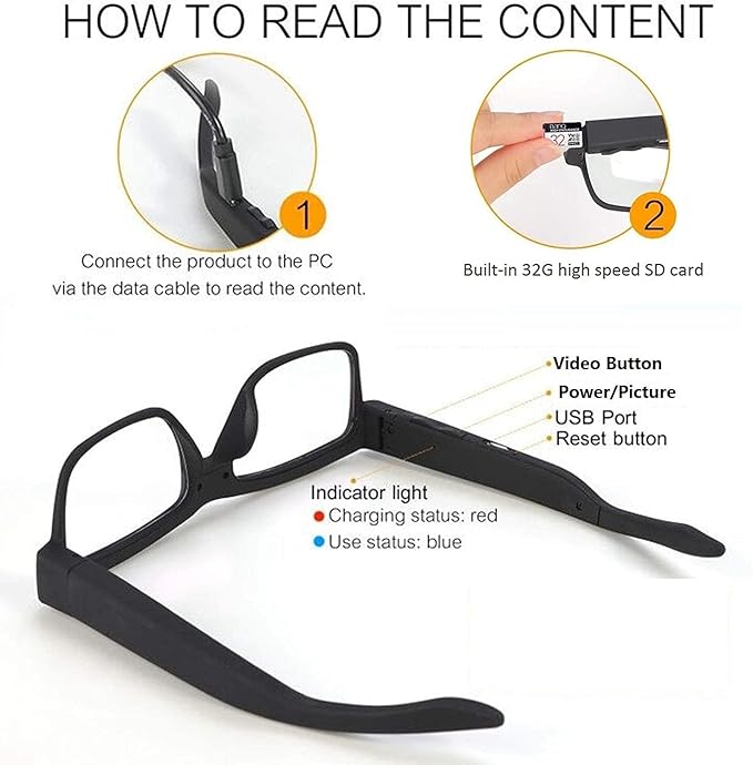 Camera Glasses Smart Video Glasses,HD 1080p Recording Outdoor Sport Glasses with Camera Wearable Eyeglass Built-in 32G Memory Card，Perfect for Outdoor Travel, Driving, and Hiking. (Modern)