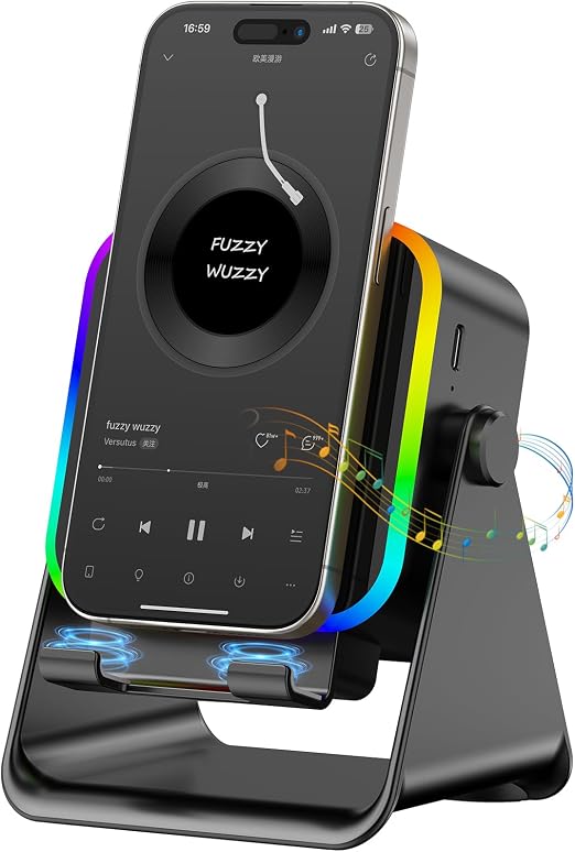 TARKARI Wireless Induction Speaker, Phone Stand with Wireless Charging Function, Bluetooth Phone Speakers Amplifier for iPhone Android, Birthday Gifts for Men Women Him