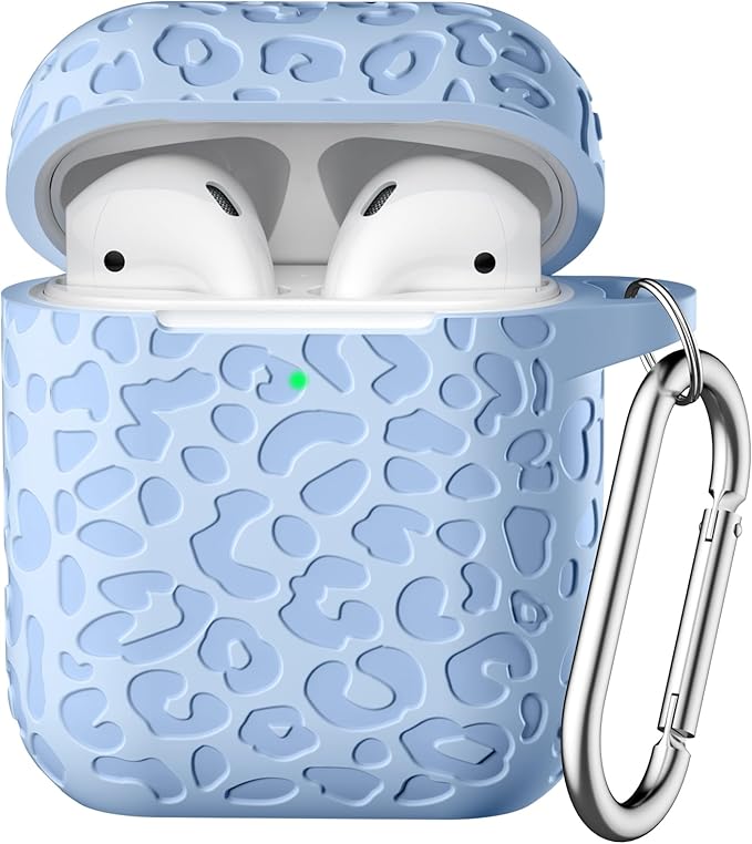 Leropard Engraved for AirPods Case Cover, Stylish Soft Silicone Protector with Keychain Compatible with Airpods 2nd/1st Generation Case,Front LED Visible,Lalic