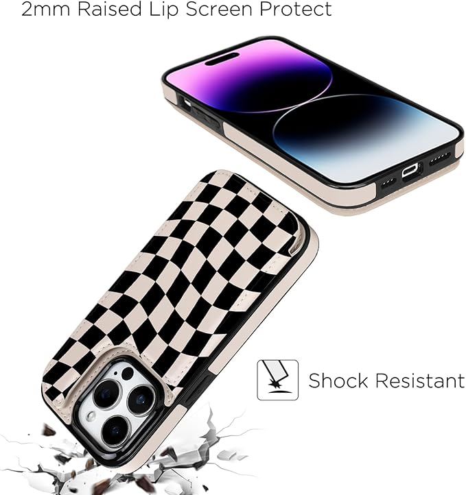 uCOLOR for iPhone 14 Pro Wallet Case with Card Holder PU Leather RFID Blocking Design iPhone 14 Pro flip case for Women Men Magnetic Clasp Kickstand Design 6.1 inch (Dune Mirage Checkered)