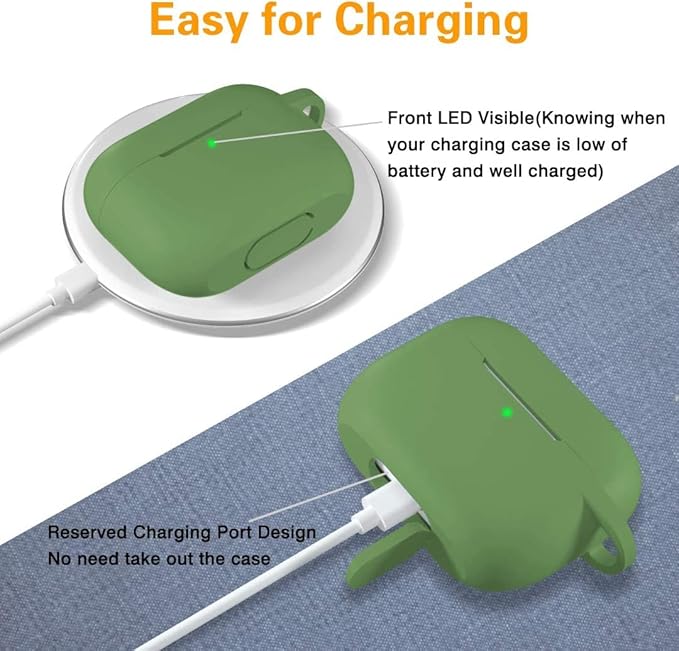 Lerobo Compatible with AirPods Pro 2 Case,Shockproof Washable Silicone Cover for Airpods Pro Supports Wireless Charging with Carabiner Front LED Visible,Olive Green