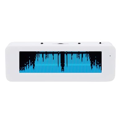 PUSOKEI OLED Music Spectrum Display, Audio Level Visualizer with Voice Control, 10 Modes for PC Car HiFi, Shows Time Date Temp Humidity, PC Hardware Monitor (White Shell Blue Screen with Li Battery)