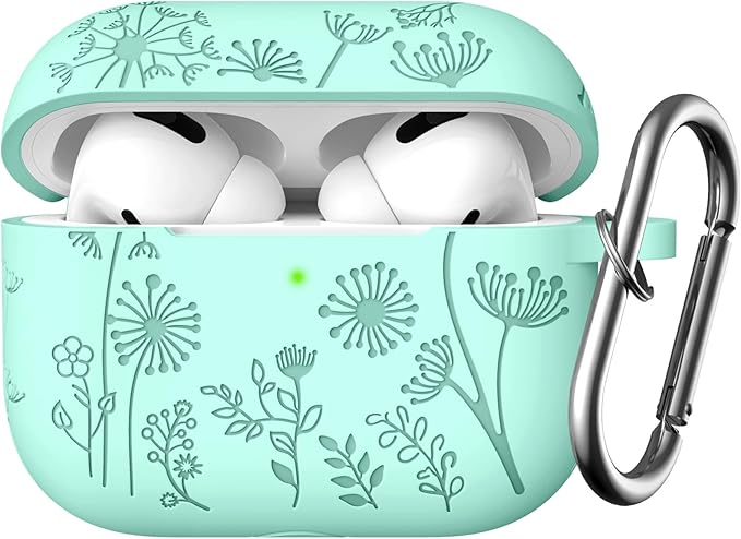 Lerobo Flower Engraved for Airpods Pro Case Cover/Airpod Pro 2 Case, Cute Soft Silicone Skin Full Protective Cover Compatible with Apple Airpods Pro 2nd Generation/1st Generation Case with Keychain