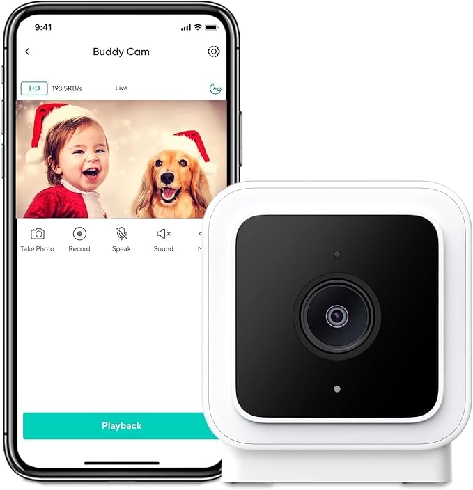 Cam V3 Smart Home Security Camera, Indoor/Outdoor Use, IP65-Rated 1080p Plug-in, Color Night Vision, Motion Detection, Two Way Audio, Compatible with Alexa, Google Assistant, Cam V3+128GB SD Card