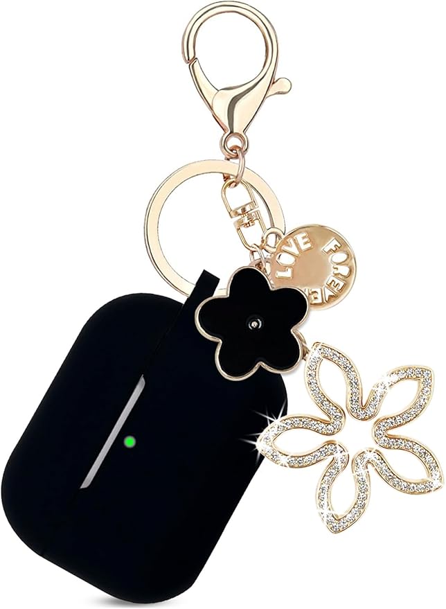 Compatible with AirPods Pro 2nd Generation Case with Cleaner Kit, Silicone Protective Case for Apple AirPod Pro 2nd/1st Earbuds Wireless Charging Cases with Bling Keychain (Black)